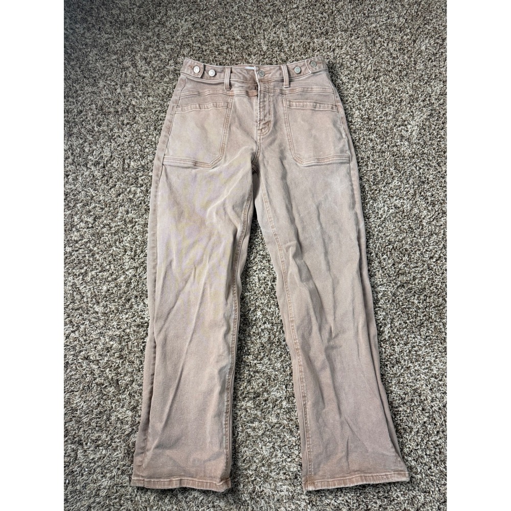 Flying Monkey Womens High Rise Utility Straight Leg Jeans Mauve Pink Size 28